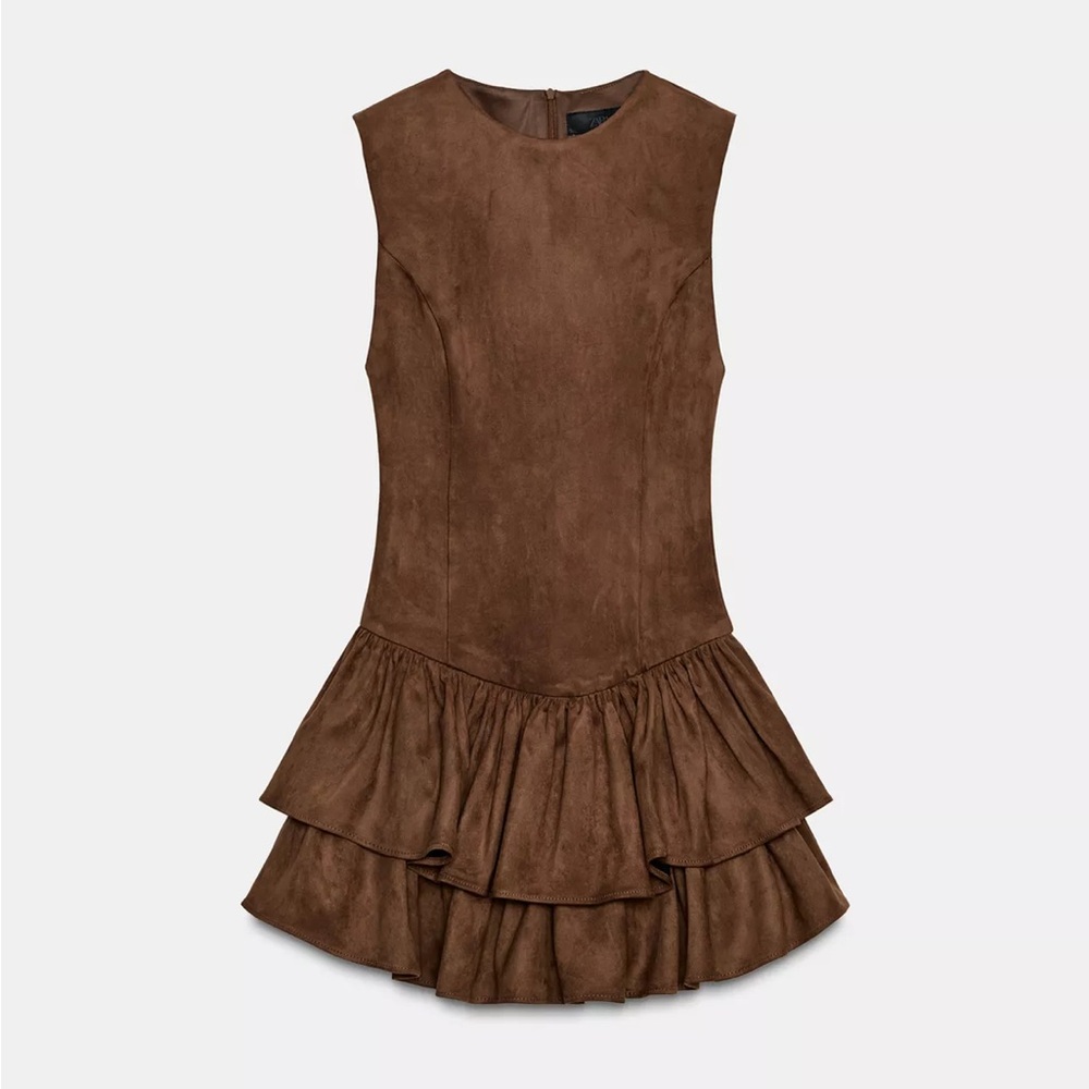 Zara ruffled faux suede short dress